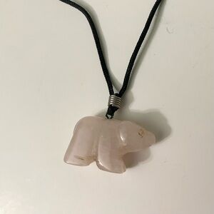 Rose Quartz Crystal Bear Necklace Boho Spiritual Jewelry